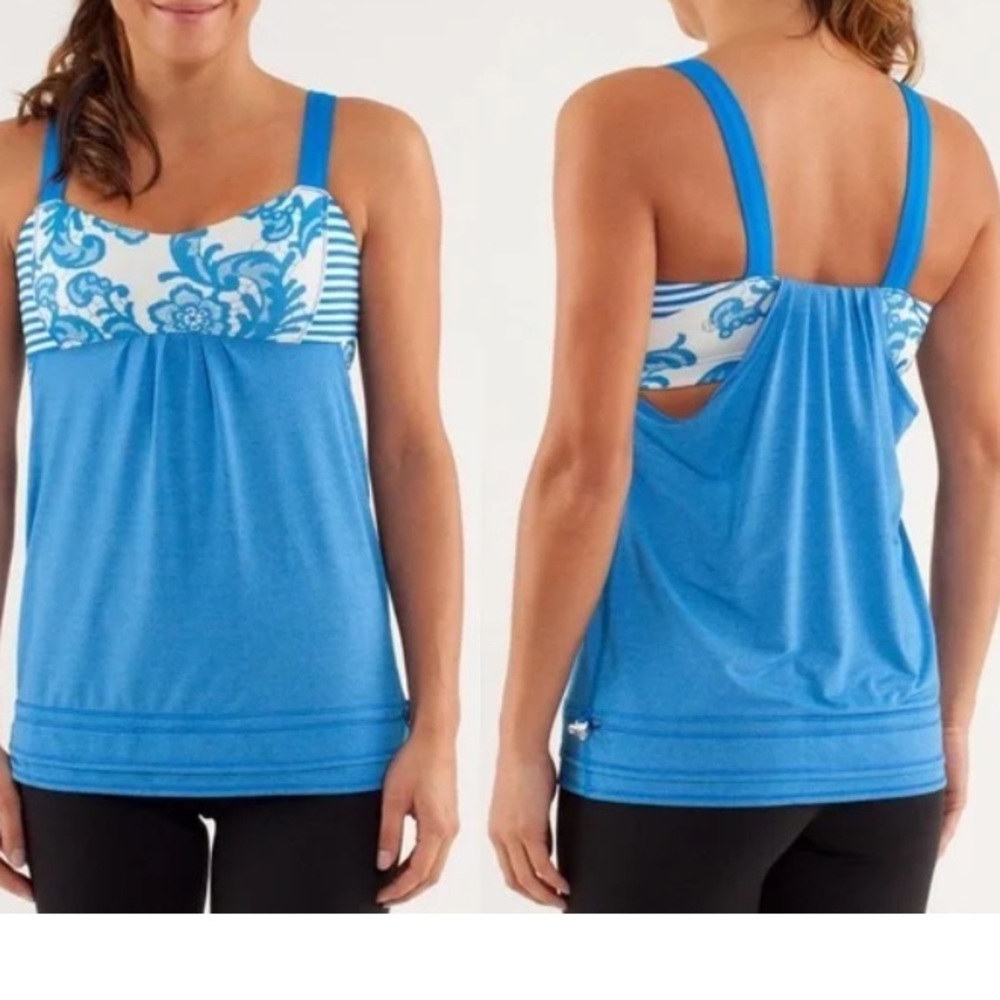 lululemon athletica Blue and White Printed Tank